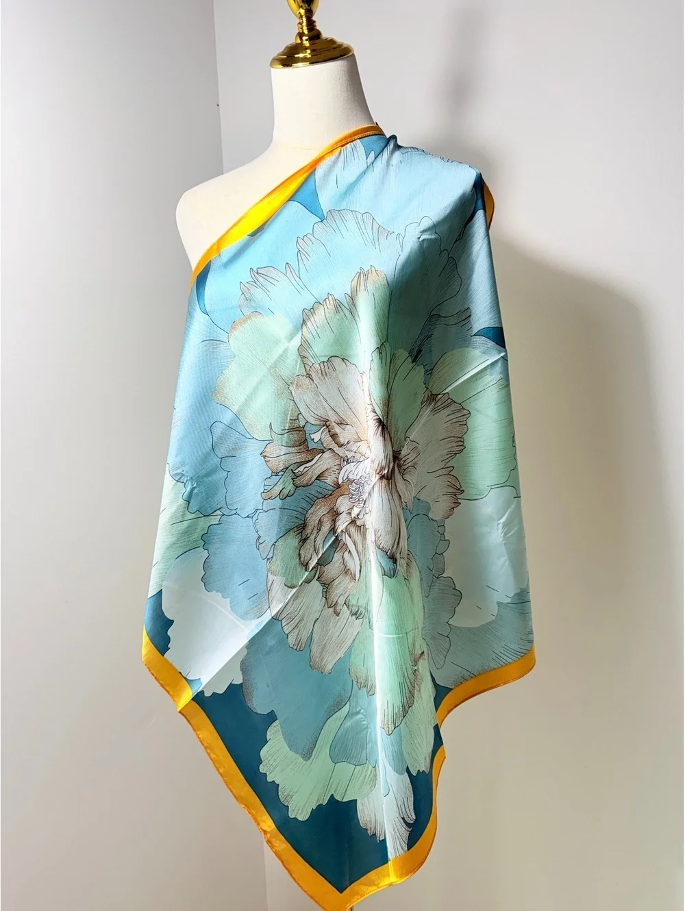 Elegant Blue and Yellow Floral  Scarf